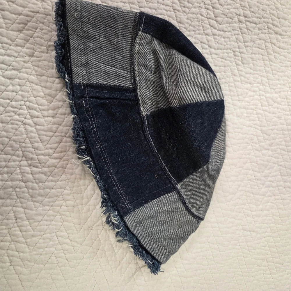 Marithe Francois Girbaud Vintage Denim Patchwork Bucket Hat Blue Frayed Edge